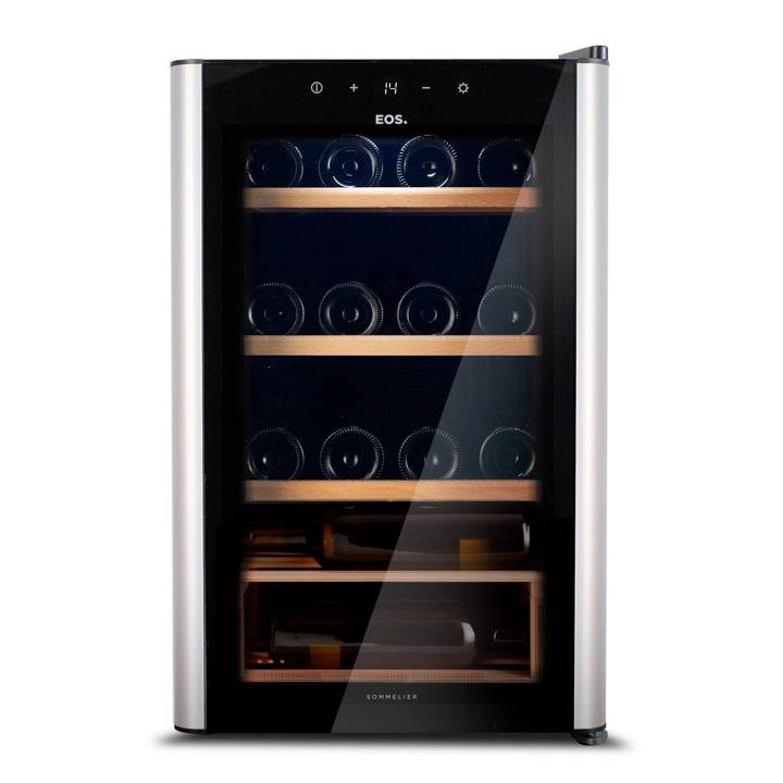 Adega Climatizada 22 Garrafas EOS Premium com Porta de Vidro e Inox Prateleira de Madeira com Compressor EAC24IM 110V
