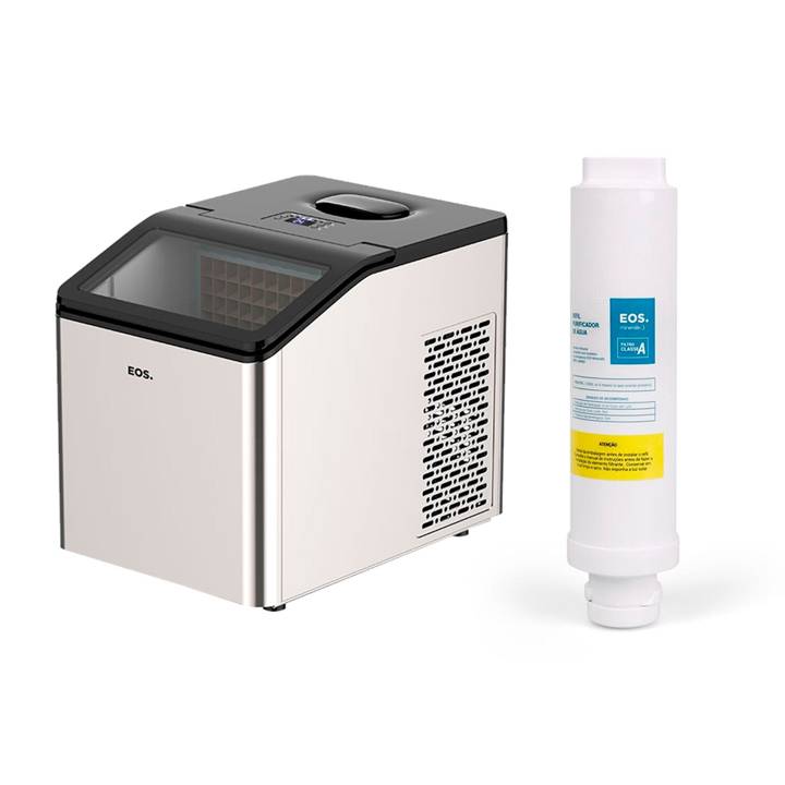Kit Máquina De Gelo 35Kg EOS Ice Compact EMG35 Inox 110V + Refil Extra