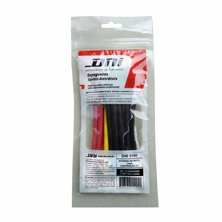 Espaguete Termo Retrátil Dani 6mm com Contração 2:1 Kit com 15 Peças DNI 5106