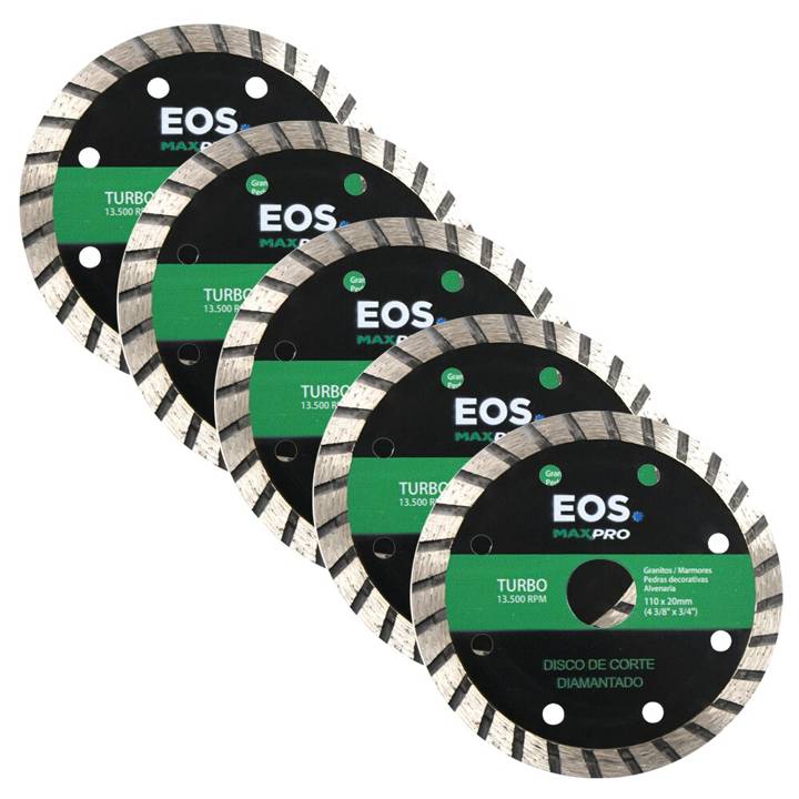 Kit com 05 Discos de Corte Diamantado Turbo 110mm EOS 110x20x10mm