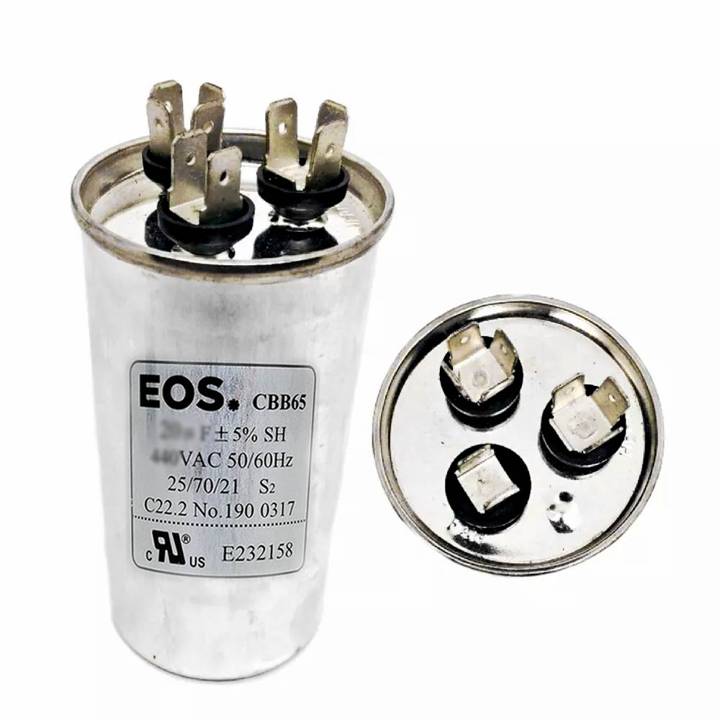 Capacitor Duplo 20+5 Mfd 380V com Terminal 50mm X 70mm Corpo Aluminio EOS
