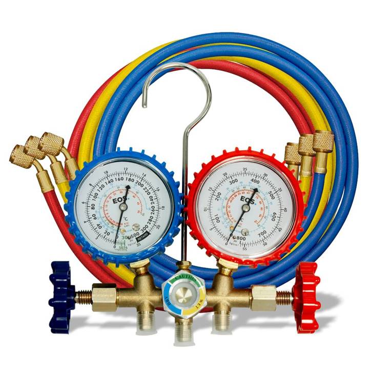 Conjunto de Manifold Profissional EOS com Mangueira de 1,5m para os gases R410A, R22, R407C