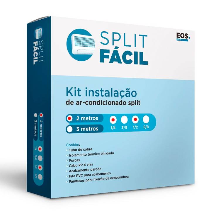 Kit de Instalação EOS 12.000 a 18.000 BTUs 2 metros (1/4 e 1/2)