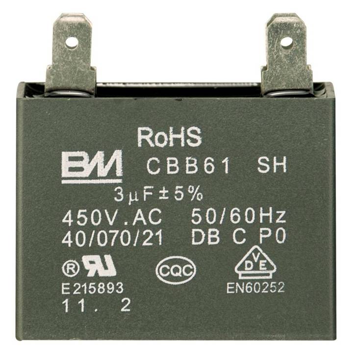 Capacitor Simples Consul 3Uf 450Vac C1A12AB/CBY18CB/CBY18DB/C1B12BB/C1A12BB